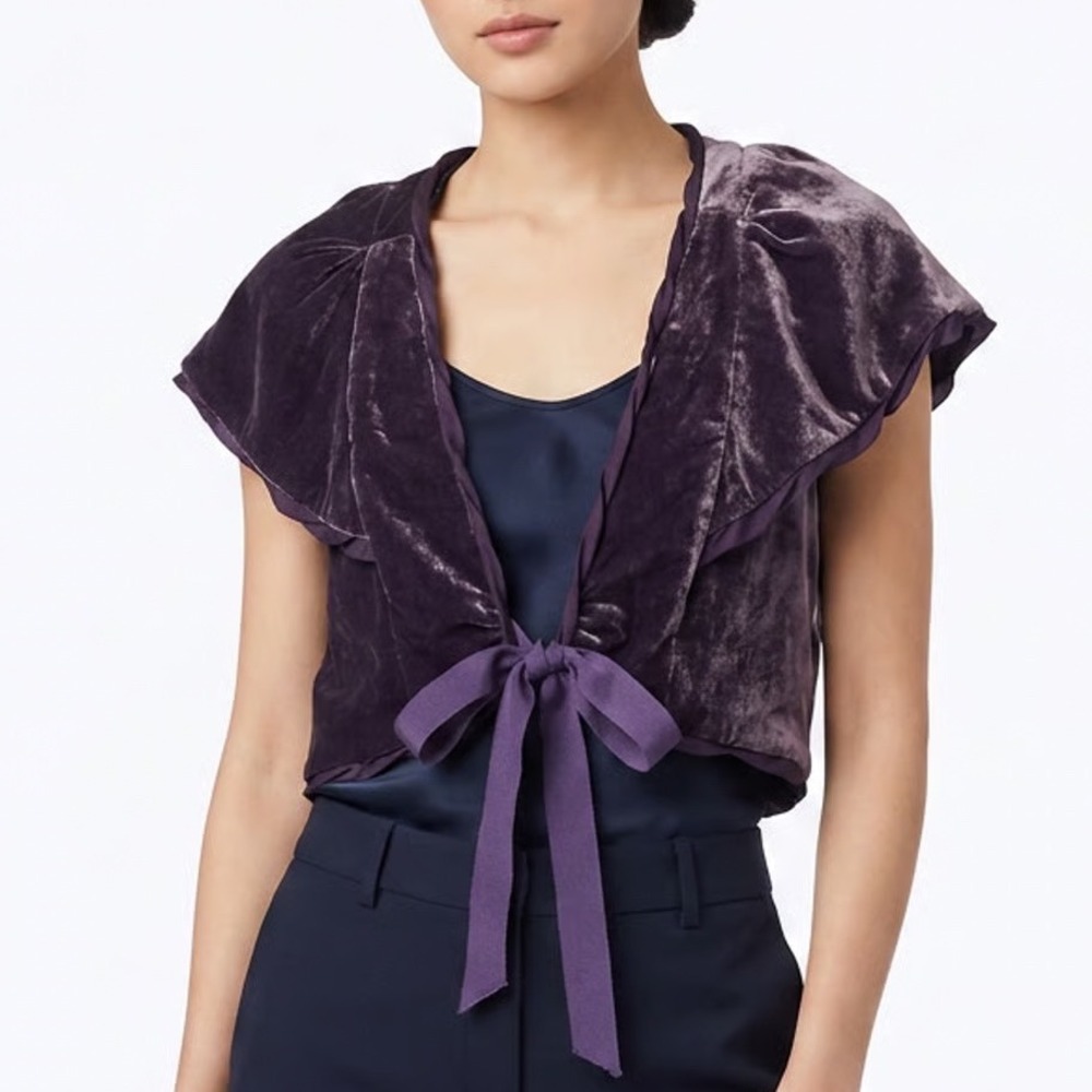 Marc Jacobs Purple Silk Blend Velvet Bolero Shrug Tie Front Jacket Size 8